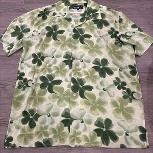 Pronti Green Floral Short Sleeve Button Up Vacation Shirt | Size L